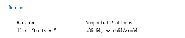 Debian11しかサポート対象として表示されていない